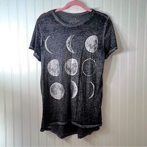 Gray Moon Phases Graphic Tee L Vintage Style Top Sheer